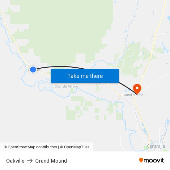 Oakville to Grand Mound map