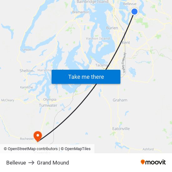 Bellevue to Grand Mound map