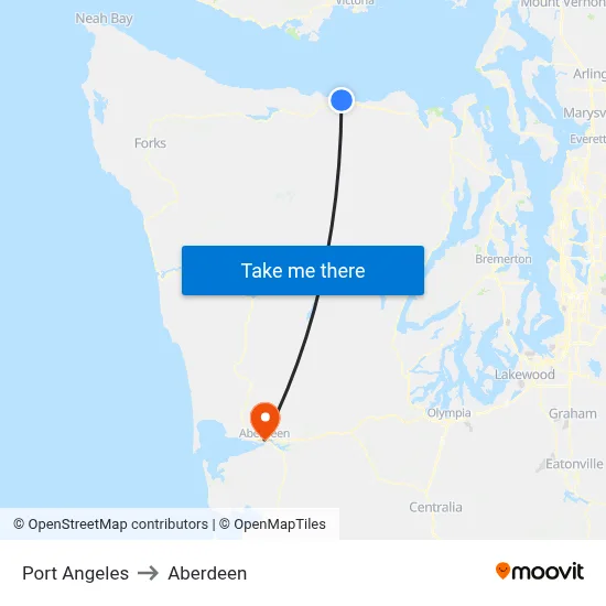 Port Angeles to Aberdeen map