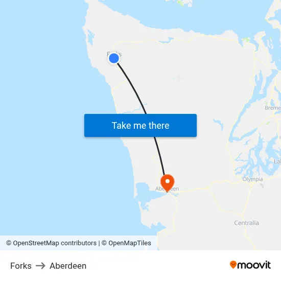 Forks to Aberdeen map