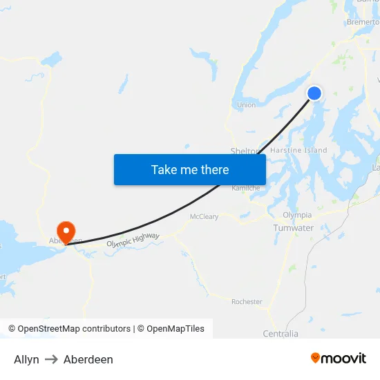 Allyn to Aberdeen map
