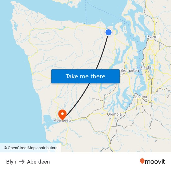 Blyn to Aberdeen map