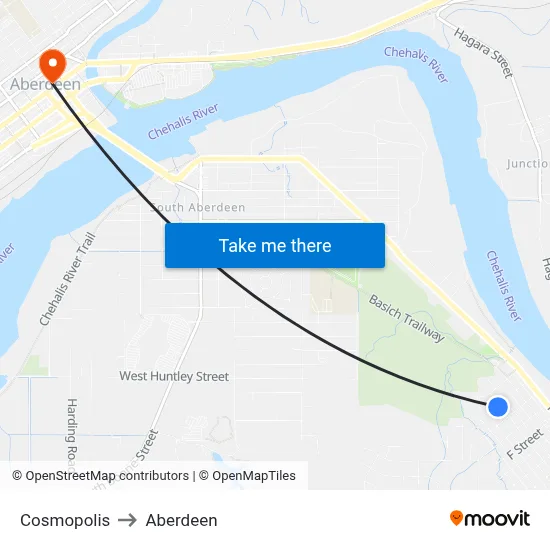 Cosmopolis to Aberdeen map