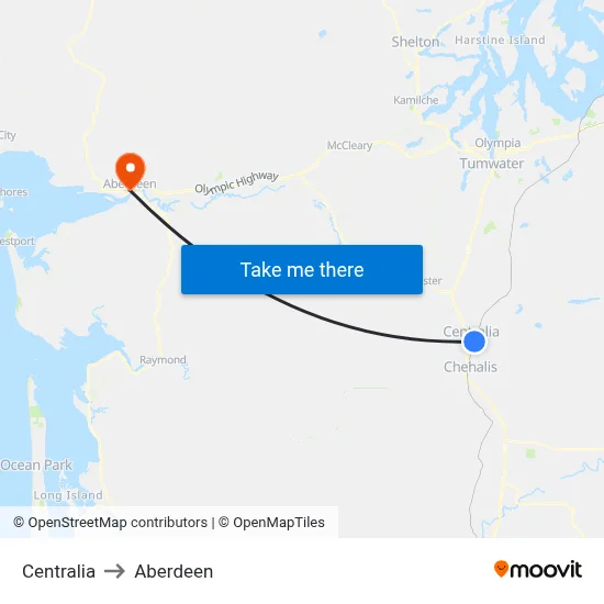 Centralia to Aberdeen map