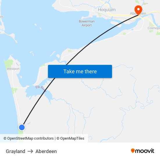 Grayland to Aberdeen map