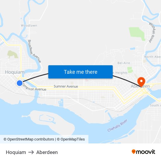 Hoquiam to Aberdeen map