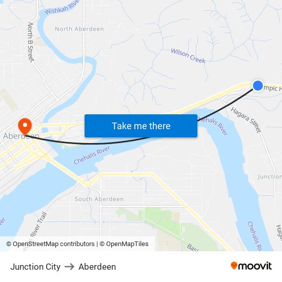 Junction City to Aberdeen map