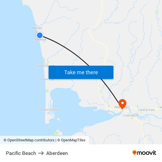 Pacific Beach to Aberdeen map