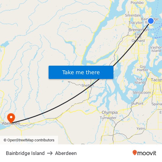 Bainbridge Island to Aberdeen map