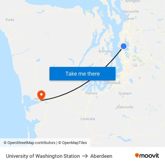 University of Washington Station to Aberdeen map