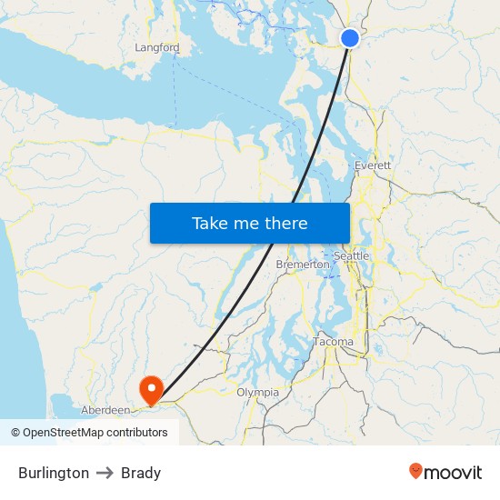 Burlington to Brady map