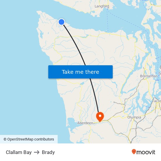 Clallam Bay to Brady map