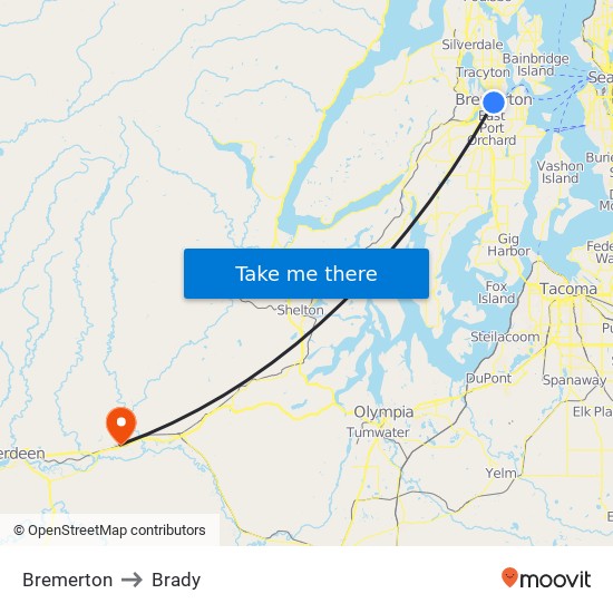 Bremerton to Brady map
