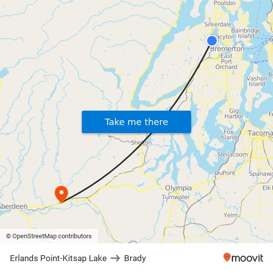 Erlands Point-Kitsap Lake to Brady map