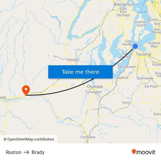 Ruston to Brady map