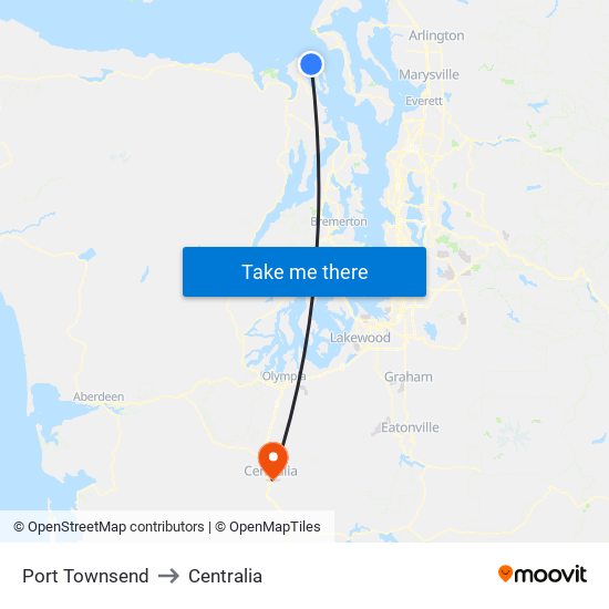 Port Townsend to Centralia map