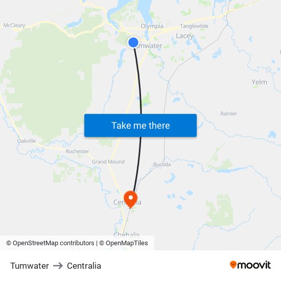 Tumwater to Centralia map