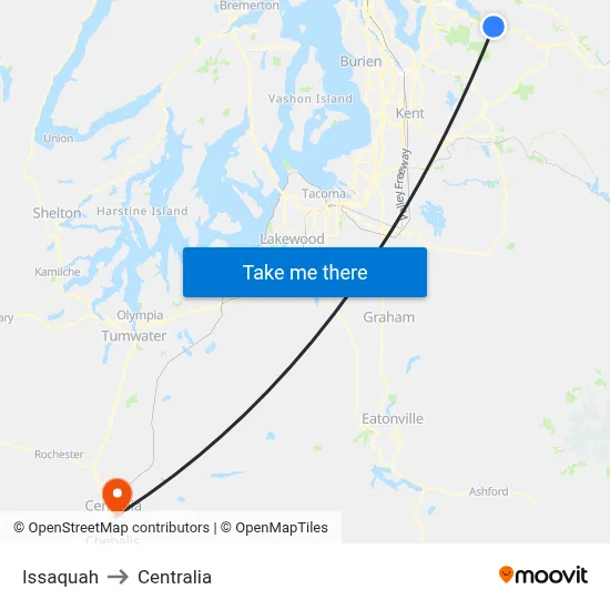 Issaquah to Centralia map