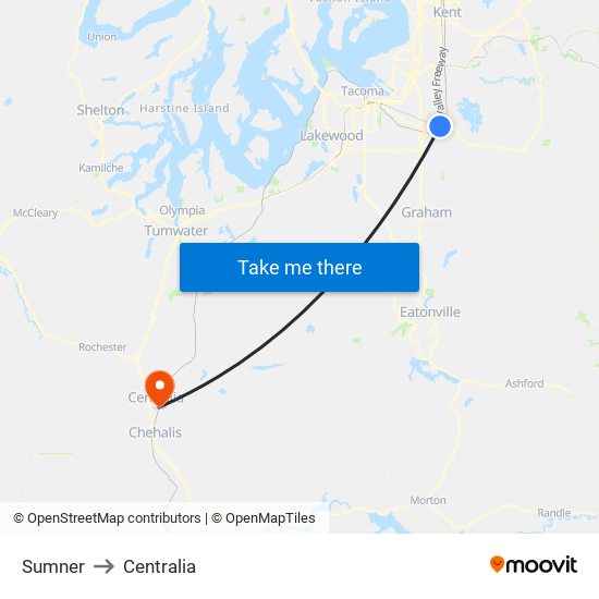 Sumner to Centralia map