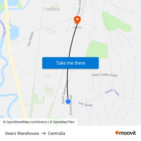 Sears Warehouse to Centralia map