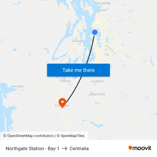Northgate Station - Bay 1 to Centralia map