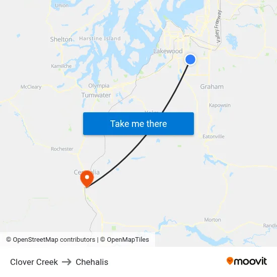 Clover Creek to Chehalis map