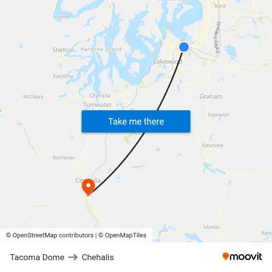 Tacoma Dome to Chehalis map