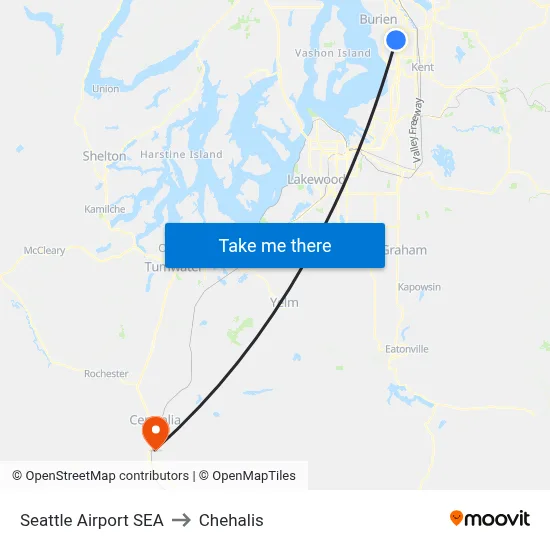 Seattle Airport SEA to Chehalis map