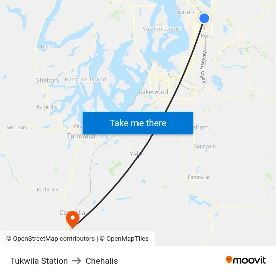 Tukwila Station to Chehalis map