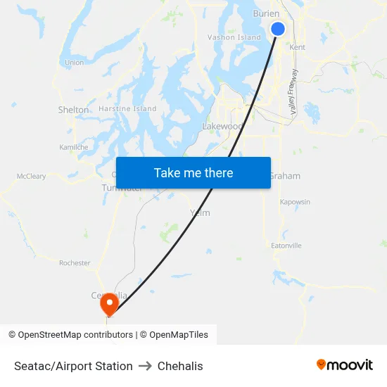 Seatac/Airport Station to Chehalis map