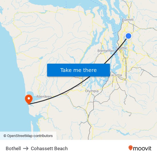 Bothell to Cohassett Beach map