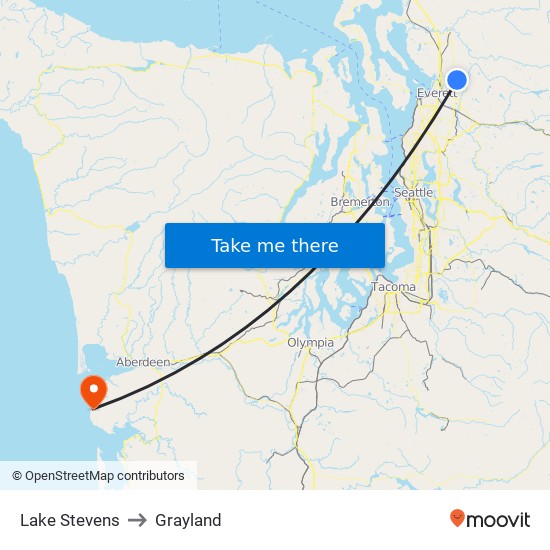 Lake Stevens to Grayland map