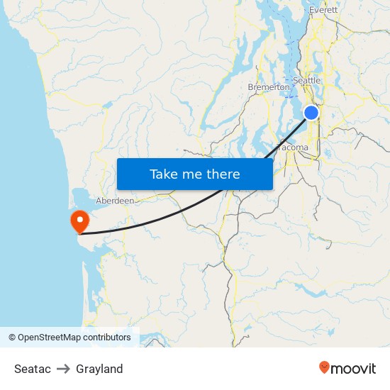 Seatac to Grayland map