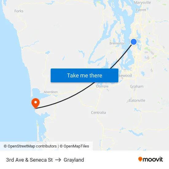 3rd Ave & Seneca St to Grayland map