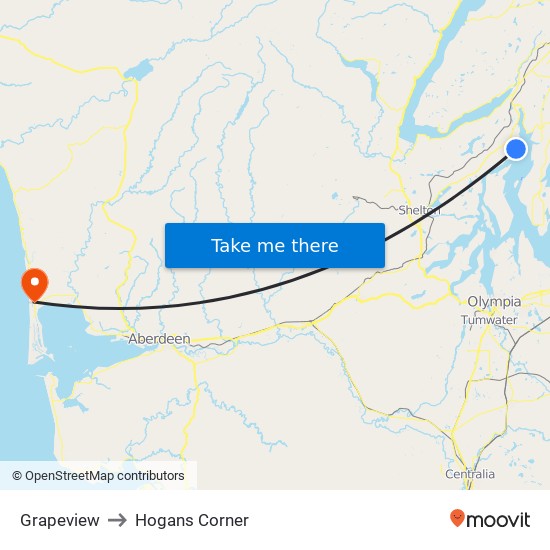 Grapeview to Hogans Corner map