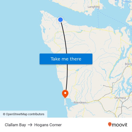 Clallam Bay to Hogans Corner map