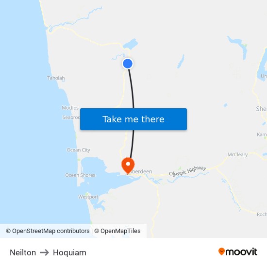 Neilton to Hoquiam map