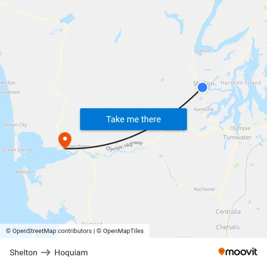 Shelton to Hoquiam map