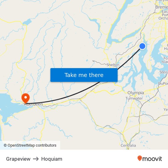 Grapeview to Hoquiam map