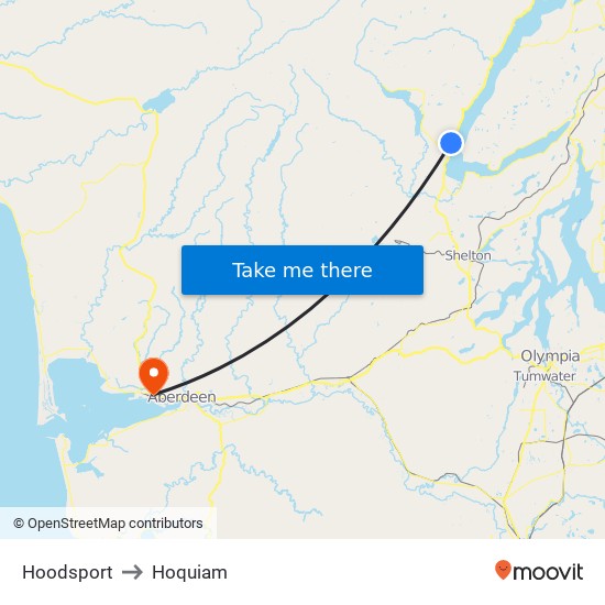 Hoodsport to Hoquiam map