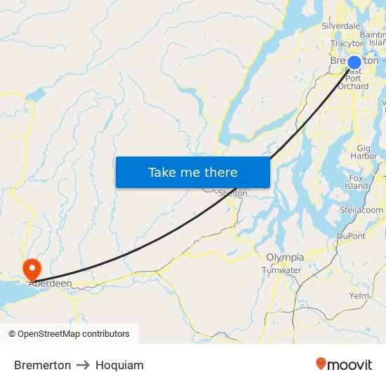 Bremerton to Hoquiam map