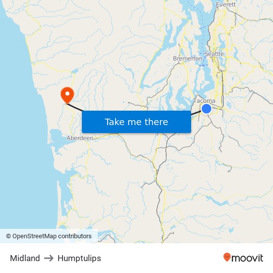 Midland to Humptulips map