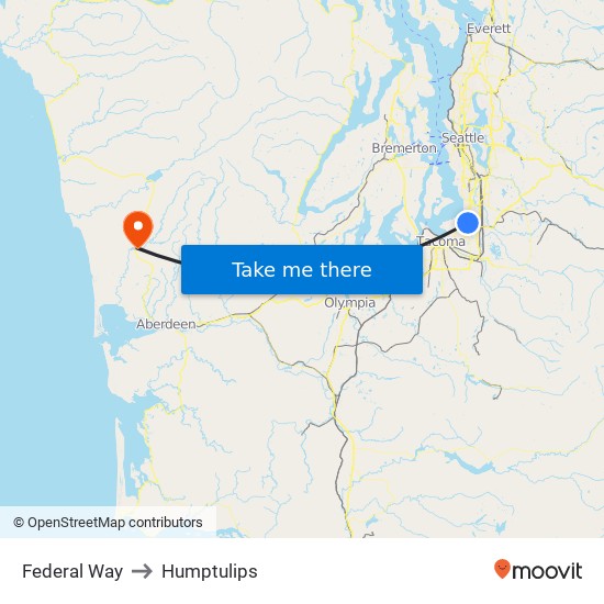 Federal Way to Humptulips map