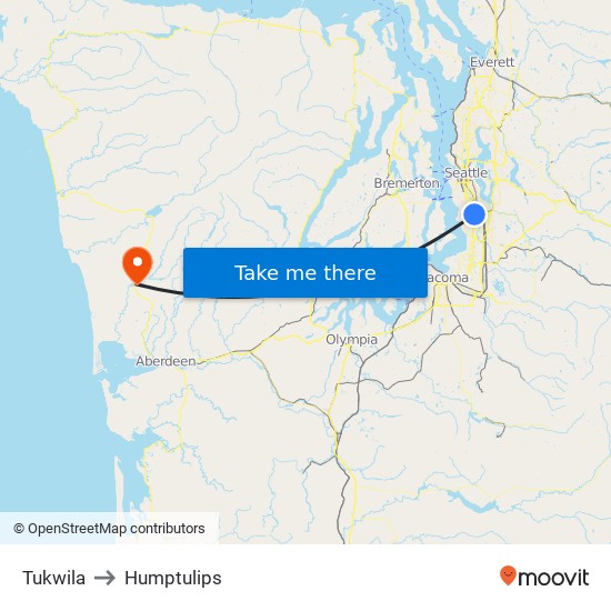 Tukwila to Humptulips map