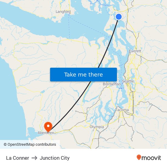 La Conner to Junction City map