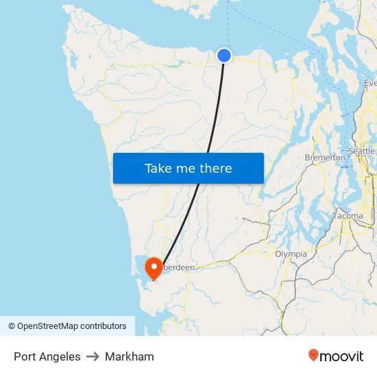 Port Angeles to Markham map