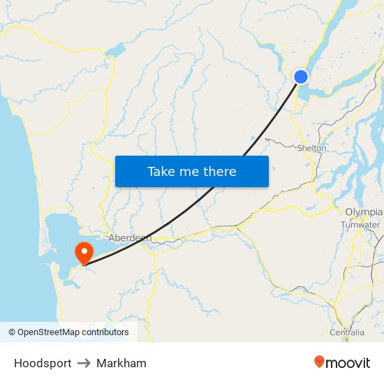 Hoodsport to Markham map