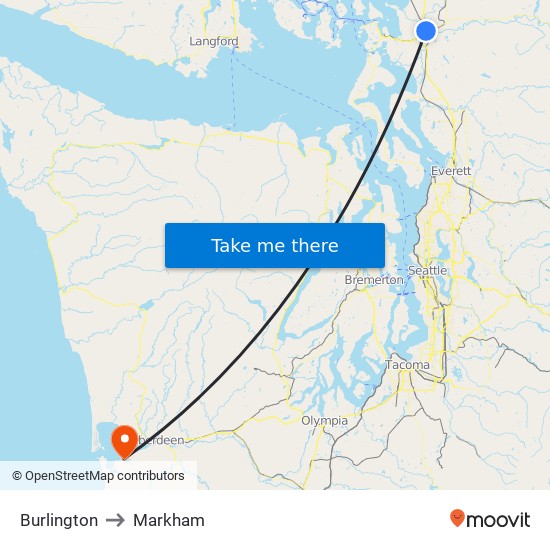 Burlington to Markham map