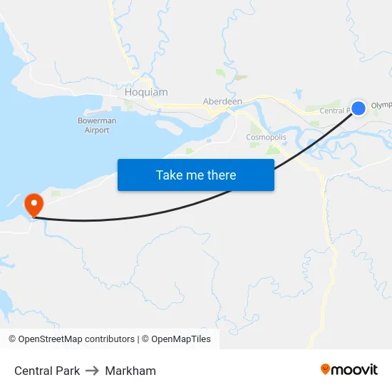 Central Park to Markham map