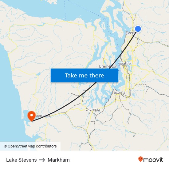 Lake Stevens to Markham map